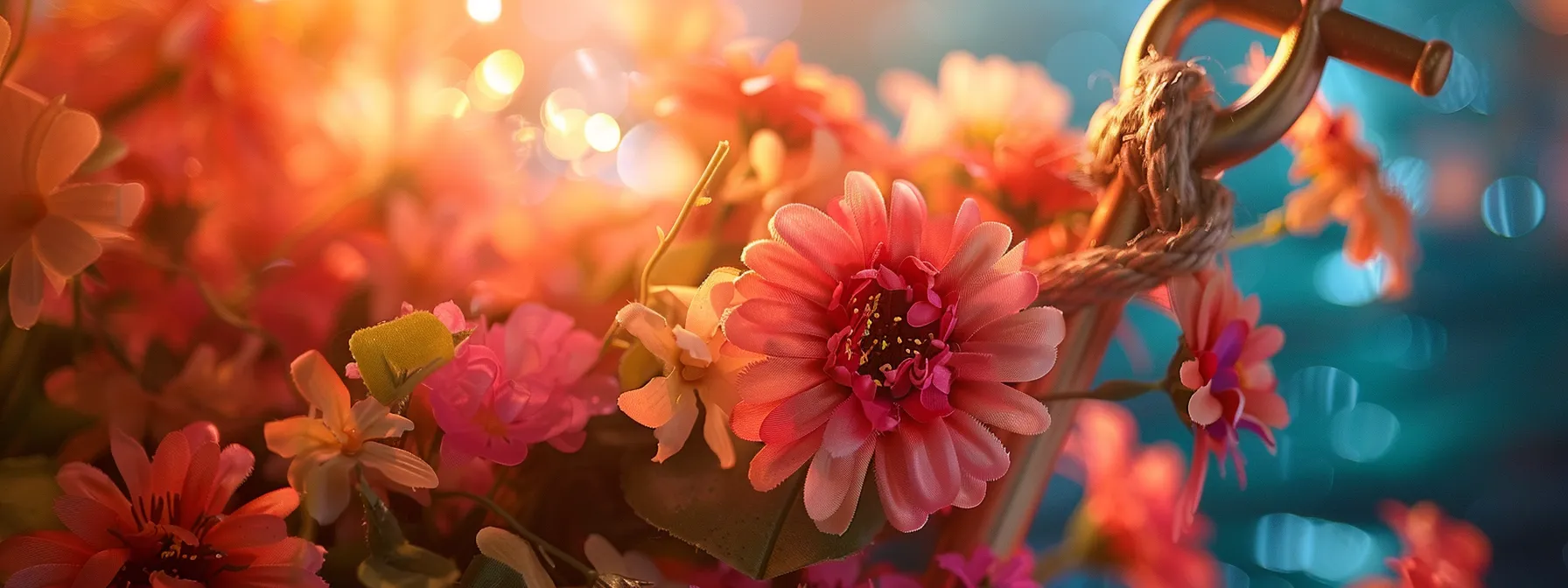 professional agency showcasing lifelike artificial flowers tied to an anchor, enhancing home aesthetics.