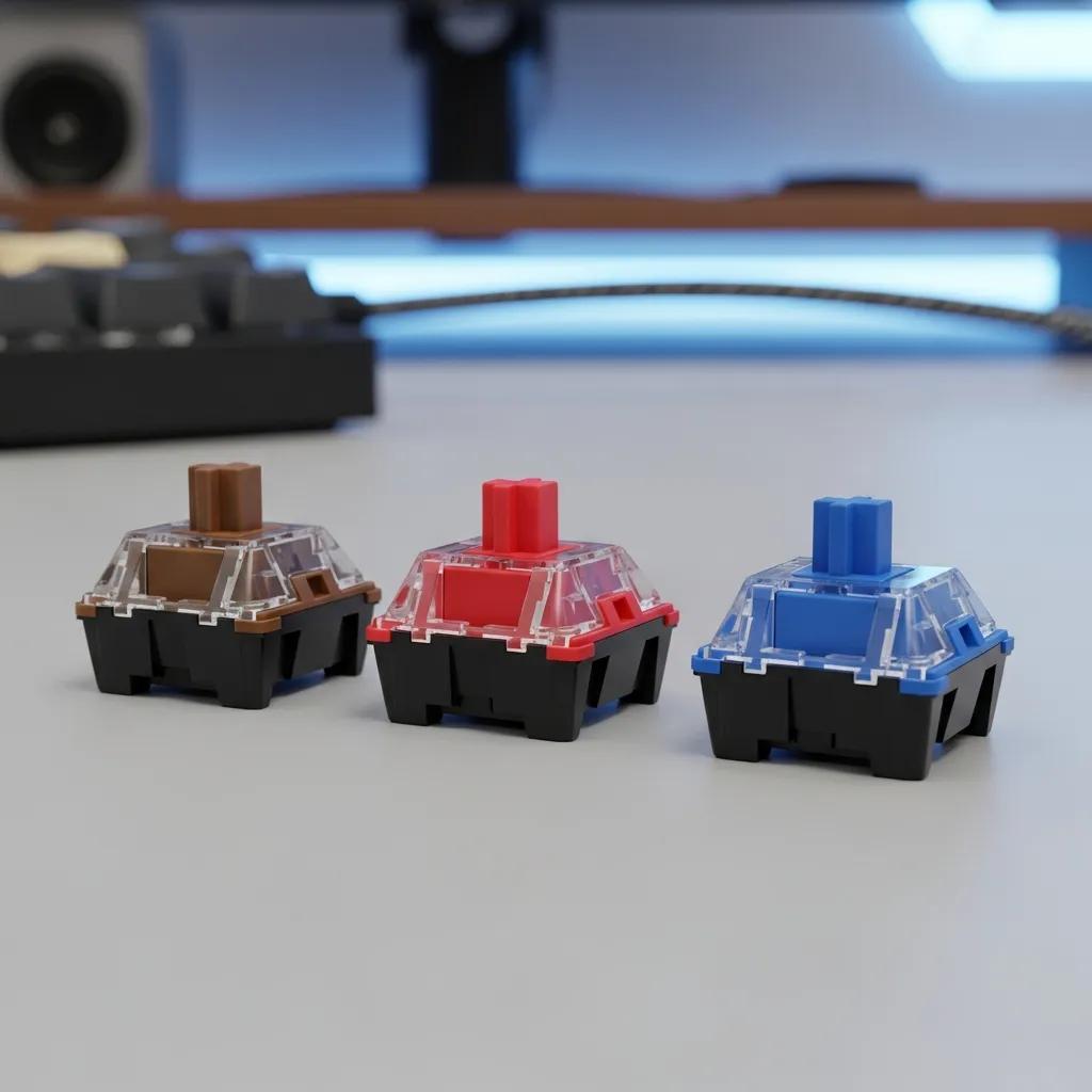 Variety of mechanical keyboard switches including tactile, linear, and clicky types